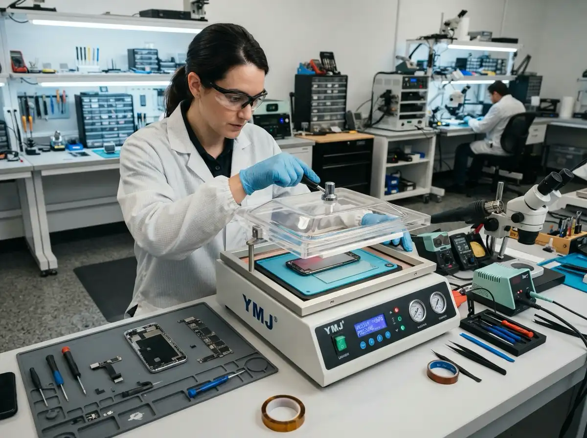Mobile phone and tablet screen vacuum lamination repair application