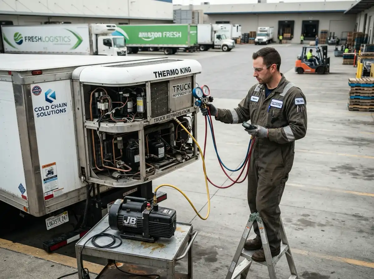 Cold storage and refrigerated transport unit maintenance vacuum application